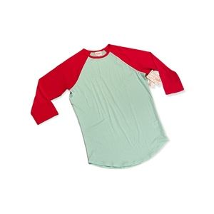 S LuLaRoe Randy NEW Mint with Red Raglan Sleeves Small
